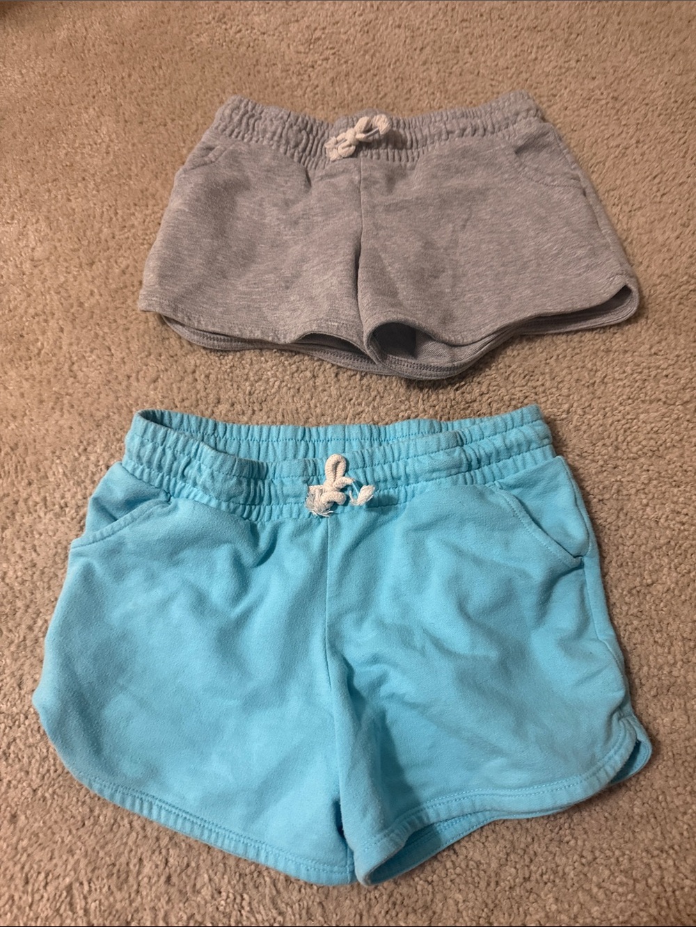 Kids Drawstring Fleece Shorts - Light Blue and Heather Gray 2 size 10-12